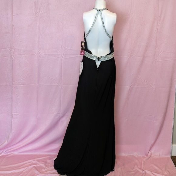 Blondie Nites Open Back Black Embellished Formal Prom Evening Gown size 11 - Picture 4 of 11